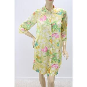 Vtg Vanity Fair Summer Robe 34 S M House Coat Mod 70s Florals Yellow SOFT Nylon